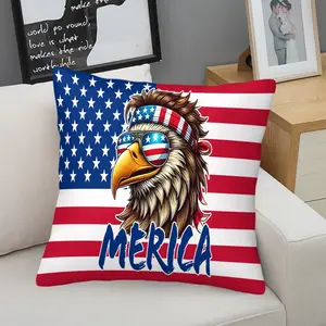 "Merica" Bald Eagle Throw Pillow, Patriotic Cushion, USA Flag Accent Pillow (Includes Pillow Core), Trendy Decor for Bedroom, Sofa & 4th of July Celebrations