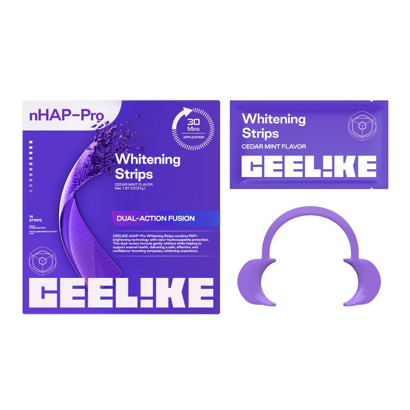 【CEELIKE】 Purple Teeth Whitening Strips  With Free Cheek Retractor - 7/21 Whitening Sessions -Nano-Hydroxyapatite Safe for Enamel - Non Sensitive Teeth Whitening - Peroxide-Free