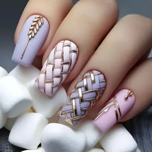 Removable Nail Art Tips Square Medium Long Wheat Pattern, Detachable Manicure Stickers, Easy Peel-Off Design, Perfect for Daily Use, Transferable Nail Art