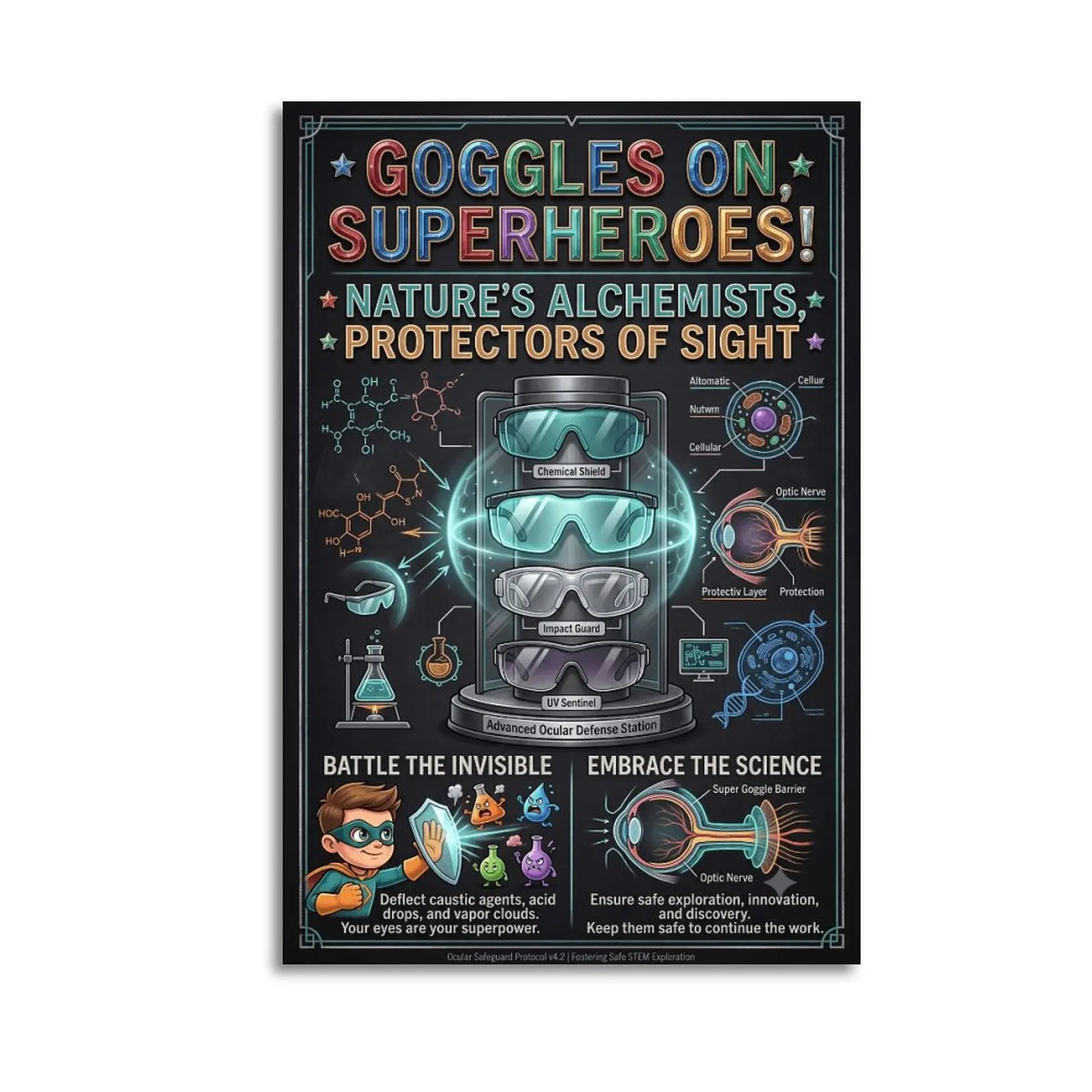 Science Lab Safety Rules Poster Goggles On Superheroes Funny Chemistry Biology Classroom Decor Teacher Supplies STEM Wall Art Canvas PrintDecorative Posters.Art Prints.