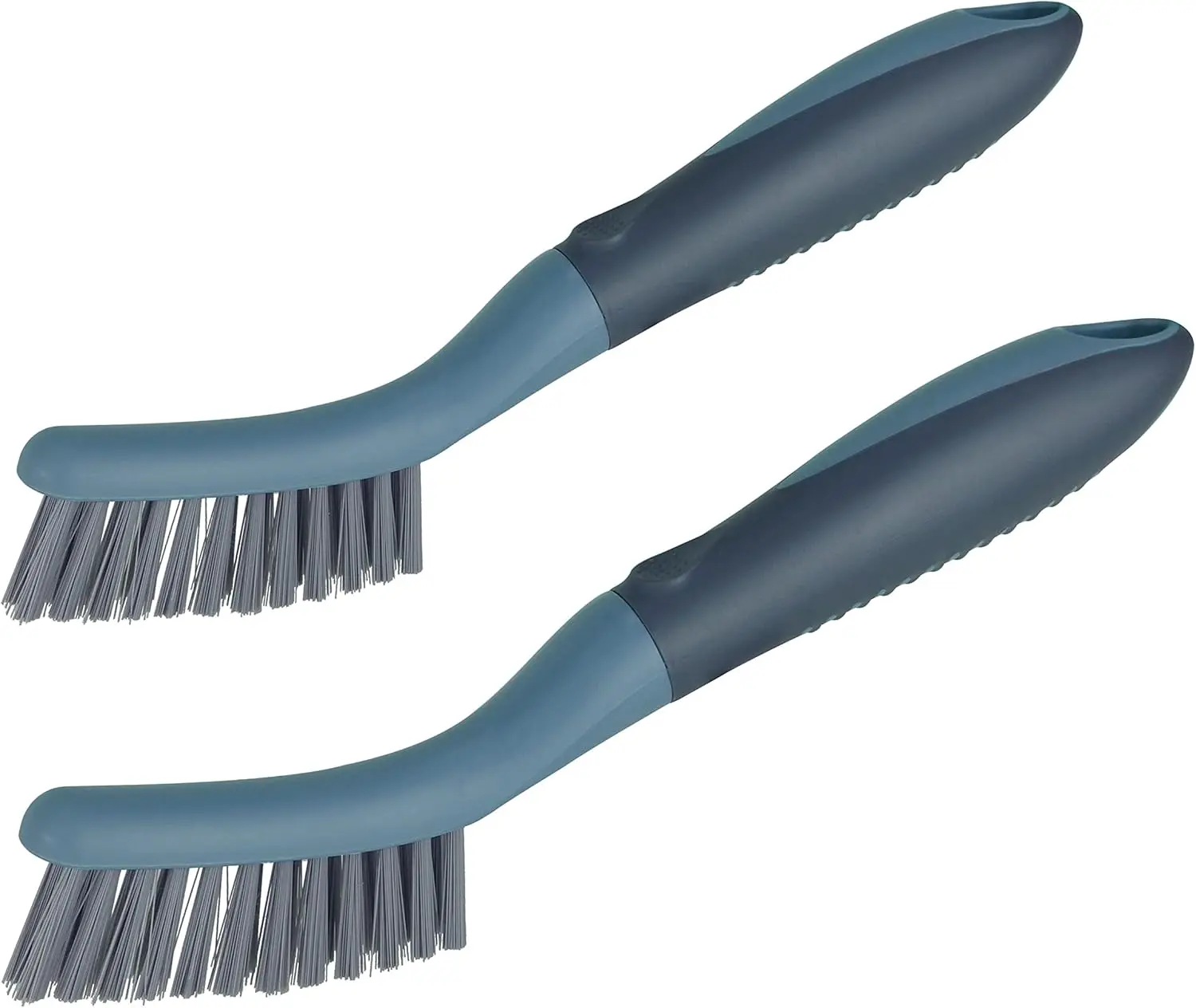 2-Pack Mini Compact Synthetic Stiff Bristle Cleaning Brushes - Thin, Comfortable Hand Tool with 45° Angled Tip, Extra Leverage for Kitchen/Bathroom Tile Gaps, Window Tracks