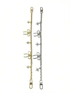 Girls' Bow Starburst Bag Chain, Gold & Silver Color Sparkle Splicing Hanging Chain, Sweet Cool Style Elegant Bag Accessory