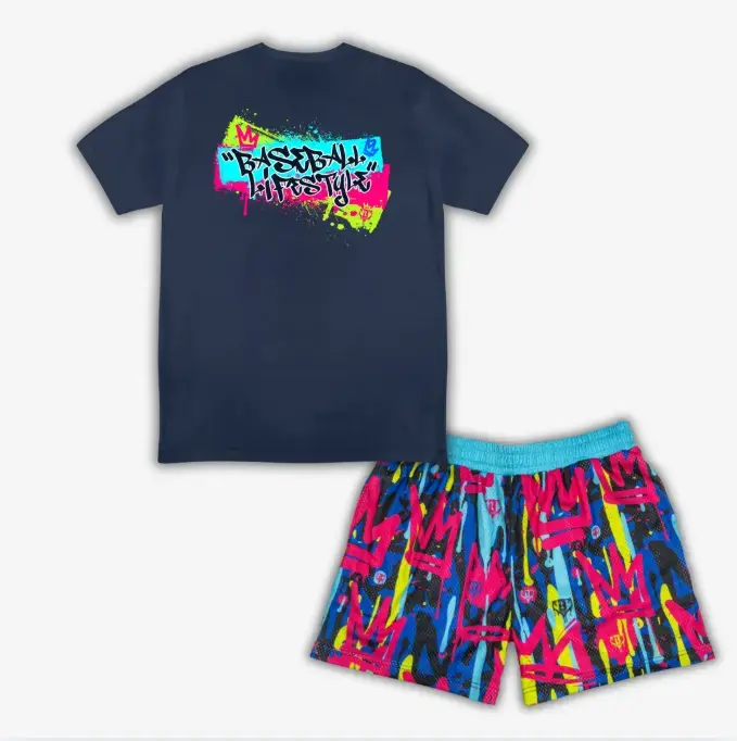 Baseball Lifestyle 101 Splatter Tee & Shorts Set for Youth & Adults, Best Selling USA Colors Baseball Outfit, Patriotic Game Day Apparel