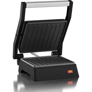 EPN160 5.5 x 5.3" Multifunctional, Compact Electric Panini Press, Contact Grill, 180° Flat Grill, Lightweight, Floating Top-plate, Cool-touch Handle Non-Stick Surface, Black