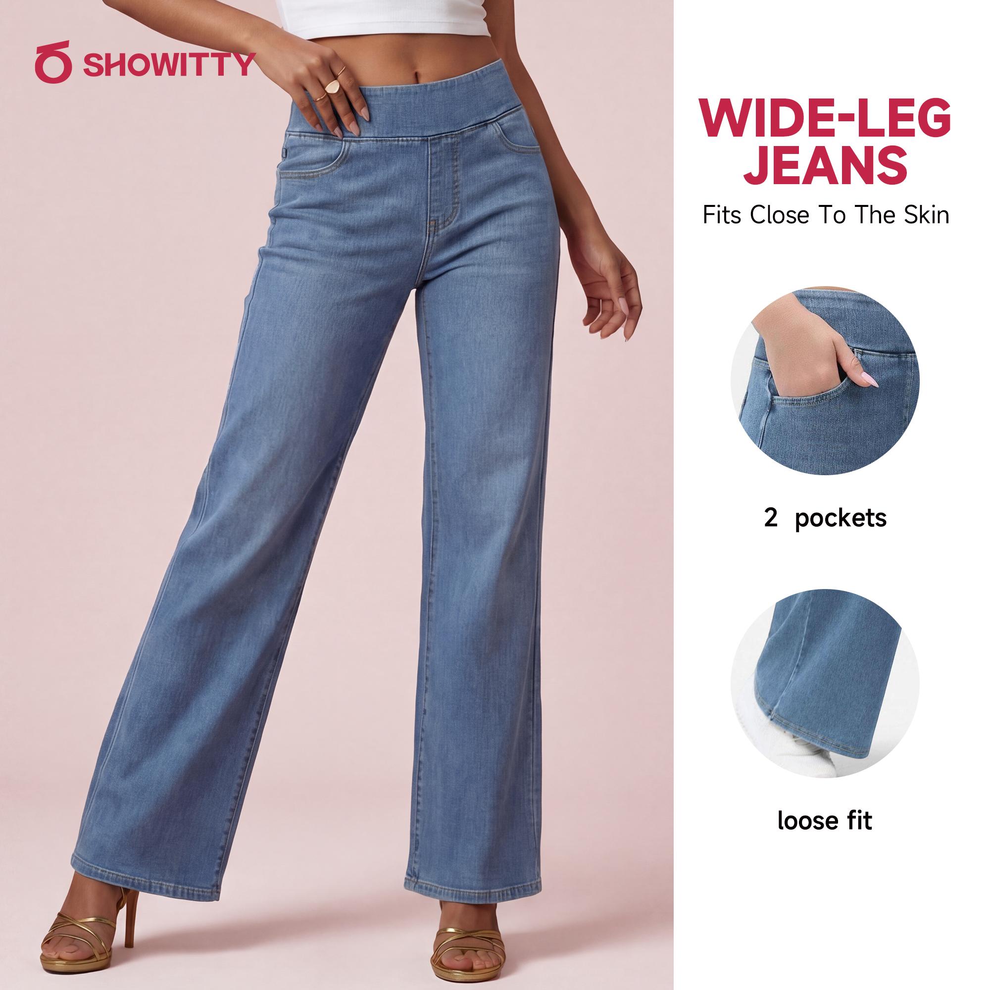 [Size Up] SHOWITTY Women's Wide-Leg High Waisted Straight Leg Jeans with Pockets
