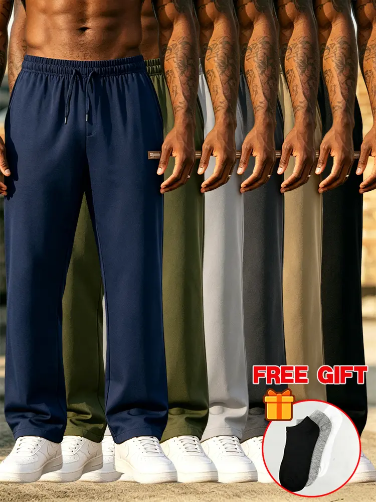 6pcs men’s drawstring waist athletic pants, breathable running casual long pants with pockets, suitable for running, fitness, and other sports—casual, breathable, comfortable long pants
