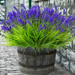 Lifelike Artificial Monkey Grass with Lavender Flowers, Lavender Plant, UV Resistant & Weatherproof, Ideal for Outdoor & Indoor Decoration