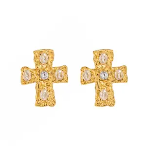 Dearmay Gold & Silver Cross Earrings for Women with Zircon Gold Ear Studs Silver Ear Studs SummerVibes