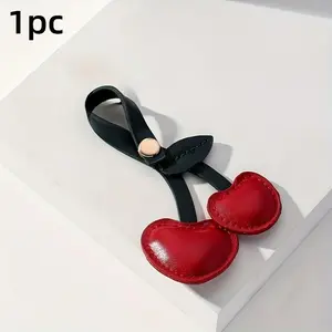 1pc Creative Cherry Shape Heart Leather Keychain, Car Key Decoration, Unisex Wallet Keychain Pendant, Stylish Accessory for Men and Women