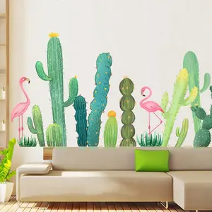 2 Pcs 45x60 Cm Wall Stickers, Flamingo & Cactus Elements, Rustic Decorative Decals, Cozy Wallpaper Stickers, Home Decoration