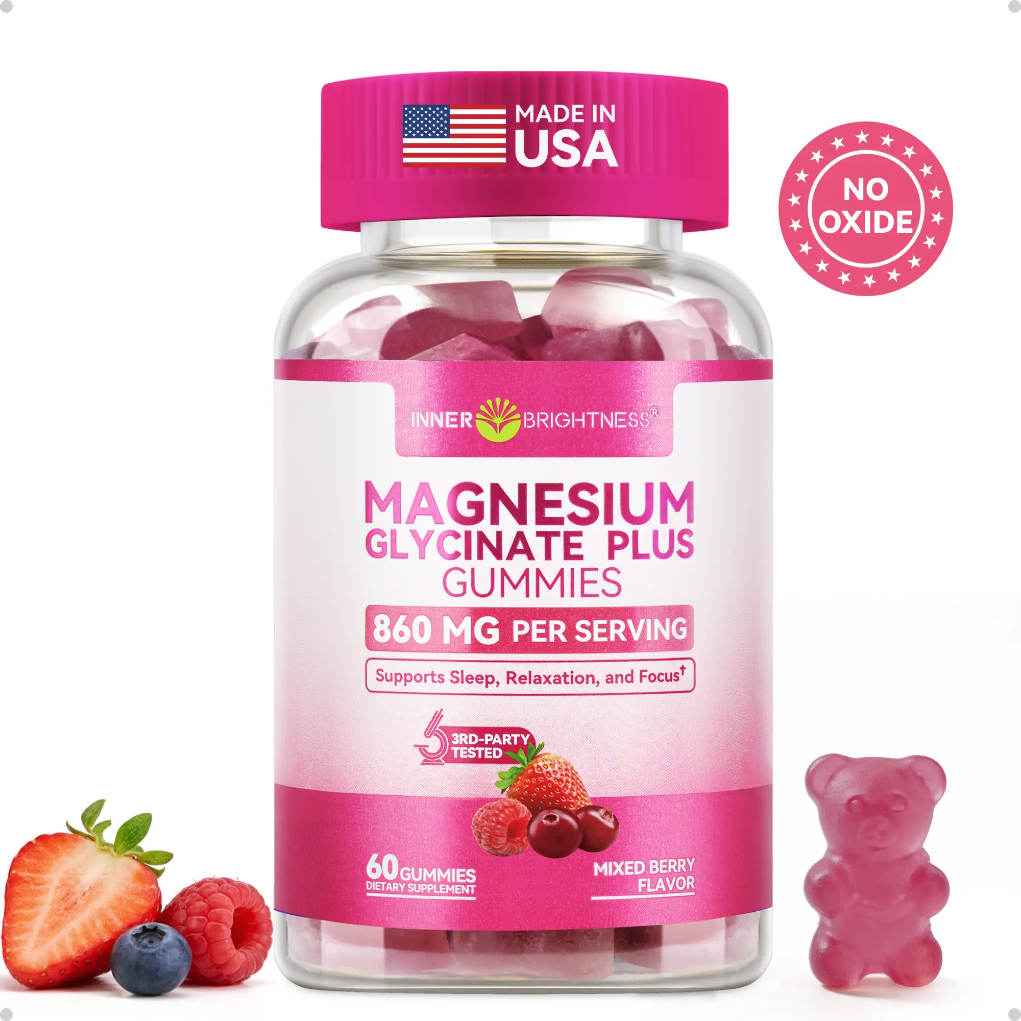 INNER BRIGHTNESS Clean Magnesium Complex Gummies, Sugar-Free, 860mg with 3 Essential Magnesium—Glycinate, Taurate, and Citrate—for Sleep, Muscle & Heart Health #SummerVibes