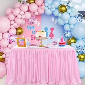 Pink Table Skirt 9ft Polyester Table Cloth Cover for Princess Baby Shower Wedding Rectangle or Round Table Decorations