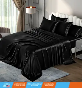 6-Piece Queen Satin Sheets Luxury Silky Black Satin Bedding Sheet Set, 1 Deep Pocket Fitted Sheet + 1 Flat Sheet + 4 Pillow Cases