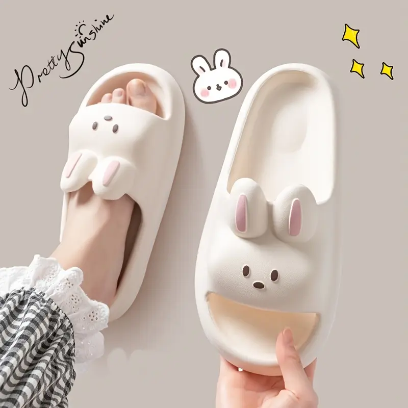 Charming Bunny Slides for Women - Summer Non-Slip EVA Indoor/Outdoor Shoes, Perfect for Bathroom & Home, Slip-resistant, Bathroom