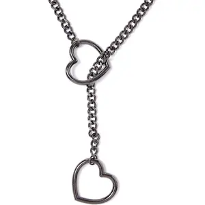 Heart Slip Chain Necklaces for Women,Stainless Steel Adjustable Lariat Heart Y-Necklace,Punk Gothic Cuban  Choker Necklace for women