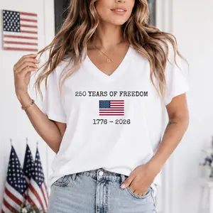 America 250th Birthday Bella Canvas V-Neck T-Shirt, July 4th 2026 Celebration Tee Gift