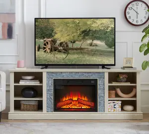 【2 Packages】70 Inch Electric Fireplace TV Stand for 75" TV, Large Media Entertainment Center with Storage Cabinet, Fireplace Insert with Remote Control and Adjustable Heat, White living room furniture