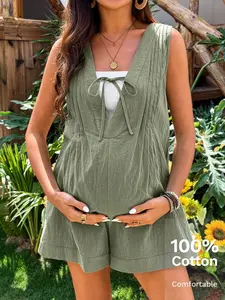 DANLIEN Maternity Casual Solid Color Sleeveless Jumpsuit