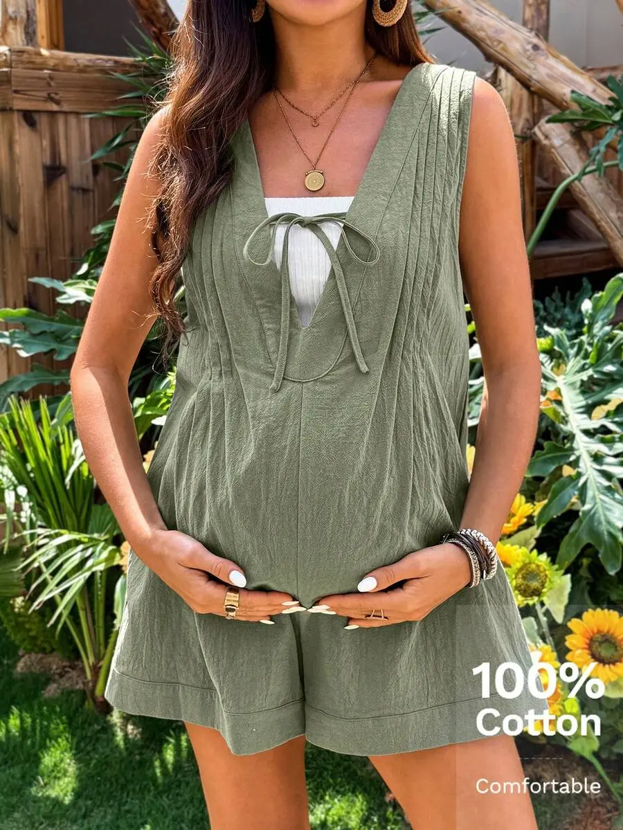 DANLIEN Maternity Casual Solid Color Sleeveless Jumpsuit