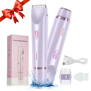 2-in-1 Electric Hair Trimmer Kit, 1 Count IPX7 Waterproof Body Hair Trimmer for Women, Wet & Dry USB-Rechargeable Gentle Hair Removal