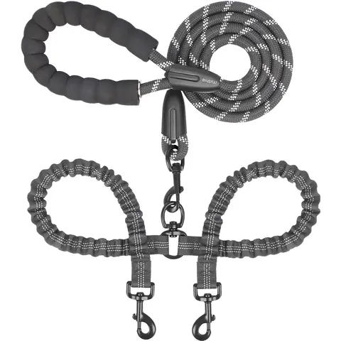 iYoShop Dual Dog Leash, Double Dog Leash, 360 Swivel No Tangle Walking Leash, Shock Absorbing Bungee for Two Dogs