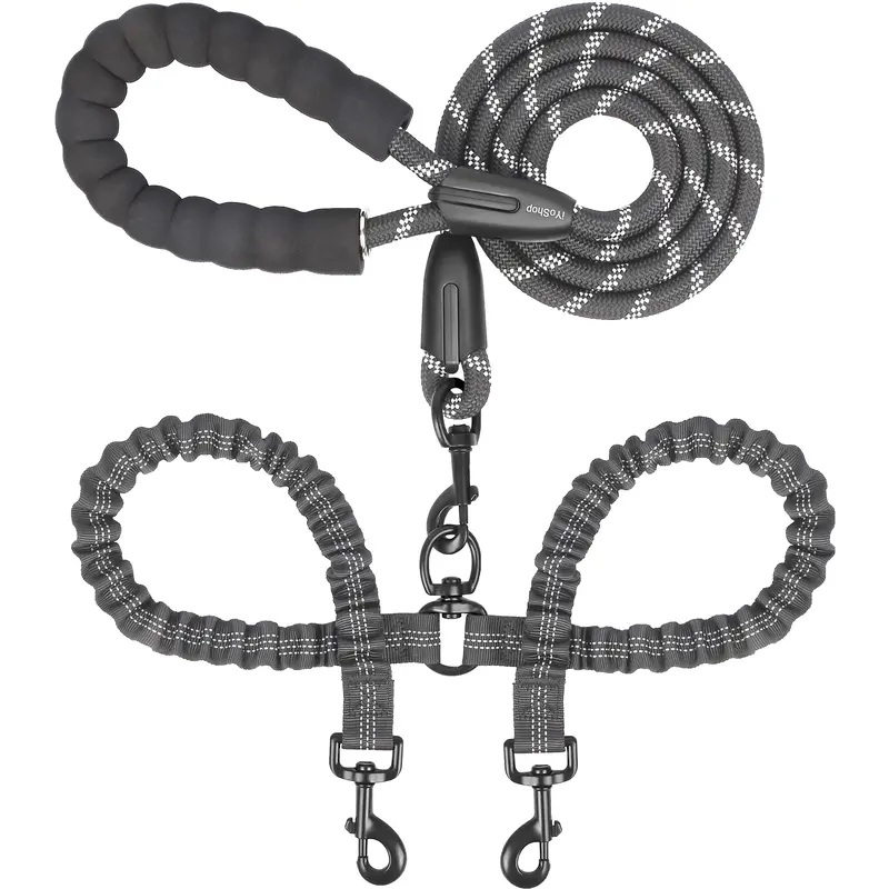 iYoShop Dual Dog Leash, Double Dog Leash, 360 Swivel No Tangle Walking Leash, Shock Absorbing Bungee for Two Dogs