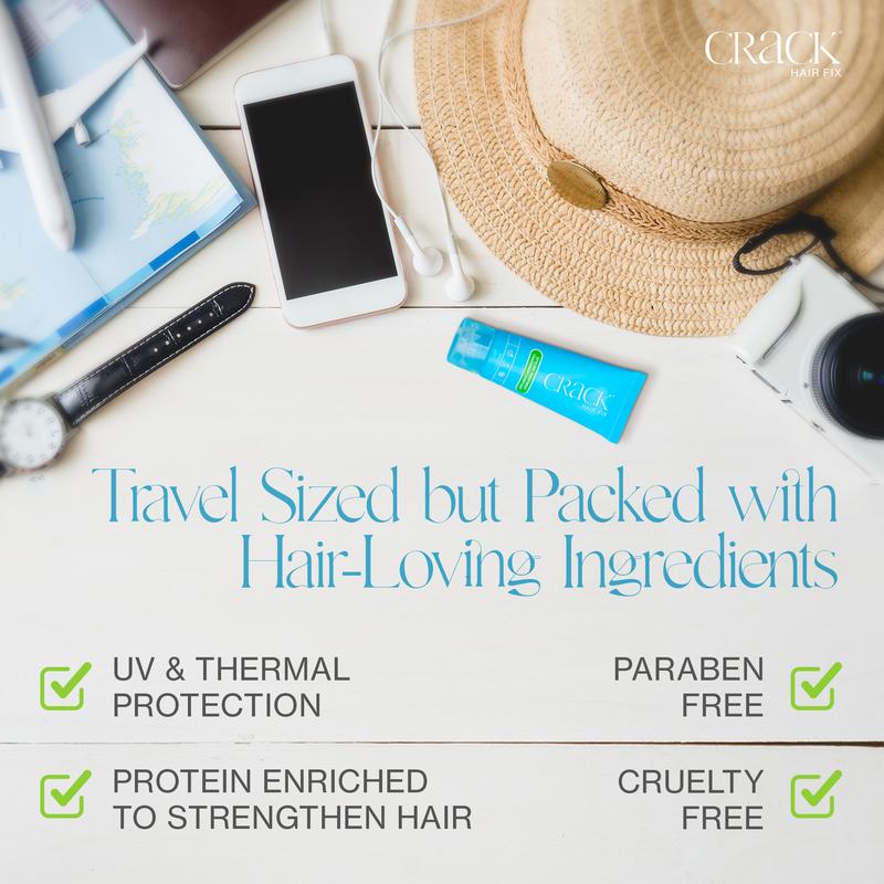 CRACK Crack Hair Fix Moisturizing Mist Spray & Styling Treatment for Dry Frizzy Thermal-Damaged Hair 6 oz & .75 oz Anti-Frizz Repair Ultra Lightweight