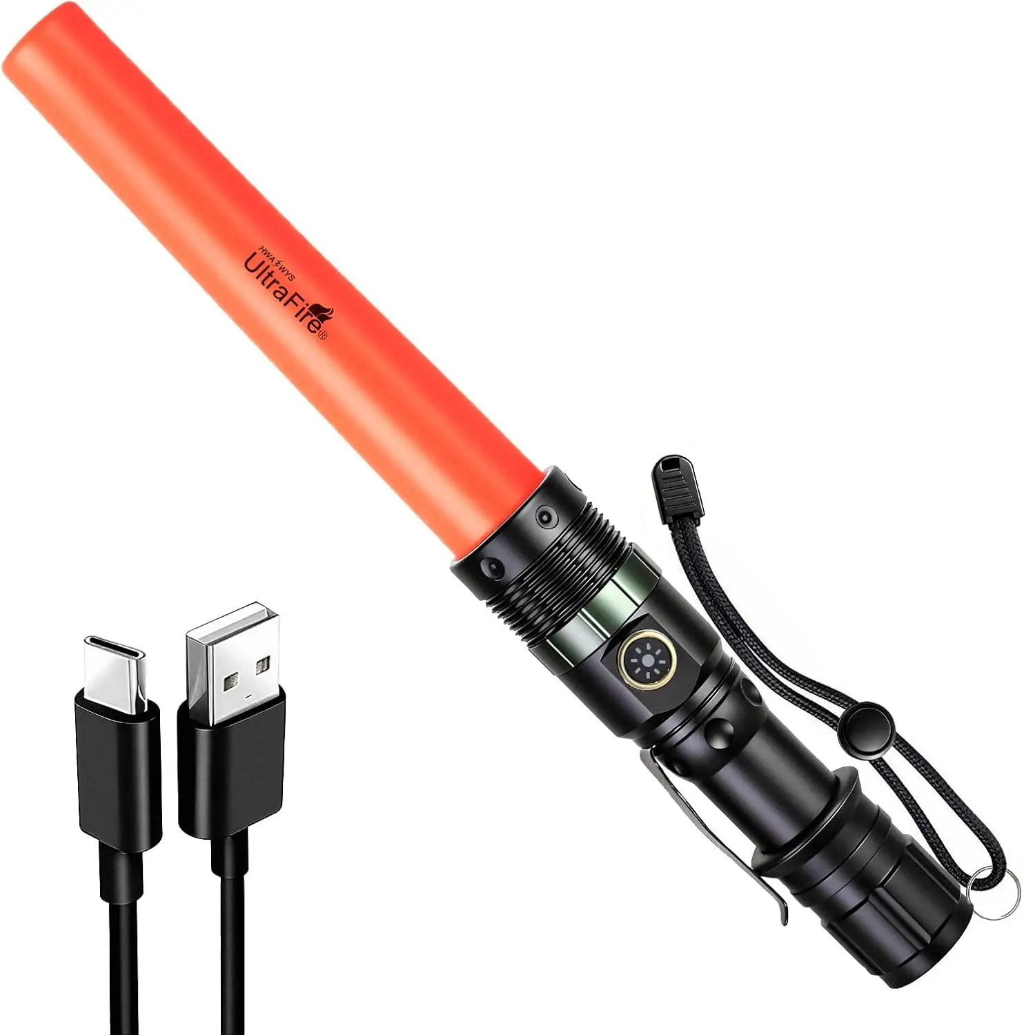 Ultrafire UF-303X LED Traffic Wand Light, 11-in Zoomable Handheld Safety Baton with 3 Modes, Rechargeable 500 Lumens, Lithium Ion Battery Cells, Handheld Grip for Parking & Construction