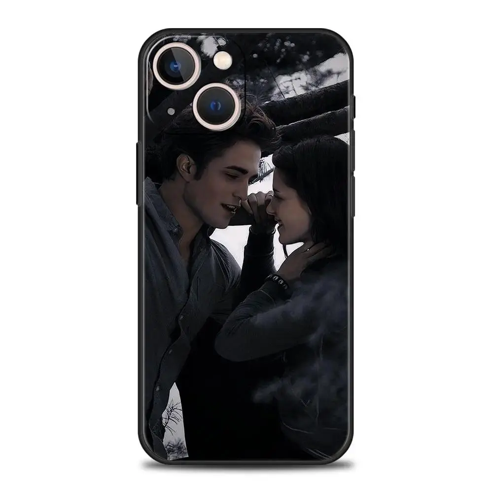 Twilight-themed liquid metal phone case, compatible with Apple iPhone 17, 16, 15, 14, 13, and 12, made of black silicone.