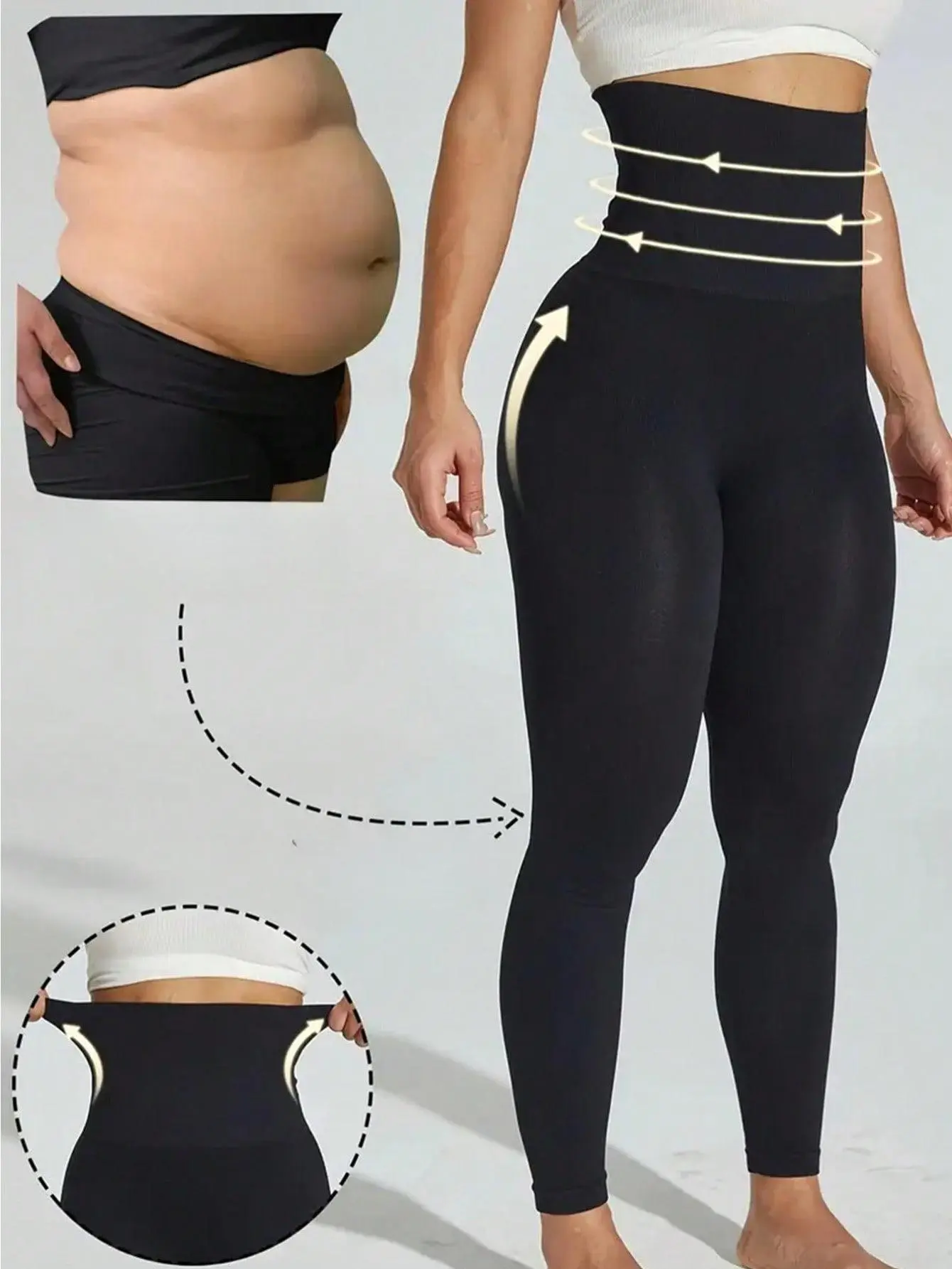 Solid High Waist Leggings for Women, Tummy Control Nylon Yoga Pants for Exercise, Opaque Butt Lifting High Compression Fit