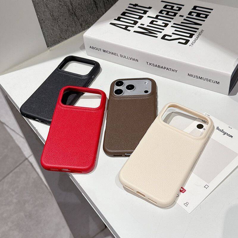 【High Quality】Litchi Grain Real Leather iPhone Case, MagSafe Compatible, Shockproof Slim Protective Cover, Anti-Fingerprint Non-Slip Phone Case for iPhone 12-17 Series