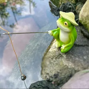 Cute Frog Sitting Pose Decorative Figurine, Fishing Frog Creative Toy, Car Dashboard Ornament, Balcony Garden Fish Tank Decoration