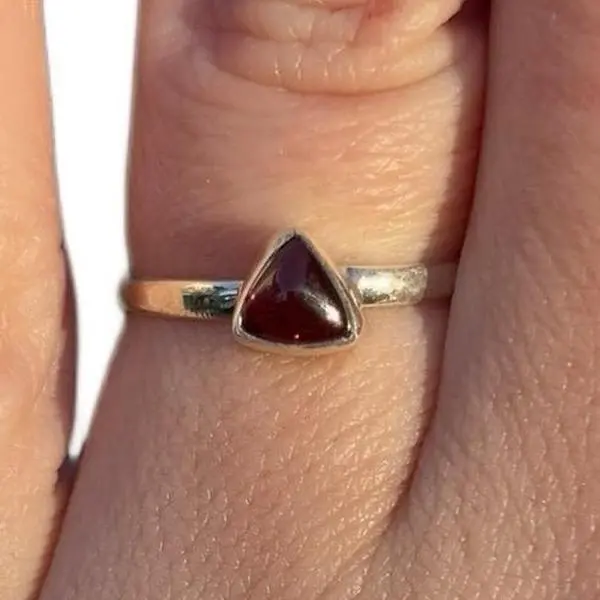 Sterling Silver Triangle Rhodolite Garnet Cabochon Ring for Women