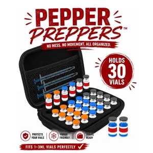 PepperPreppersTM - 3ML Peptide Case – 30-Slot Peptide Organizer with Mesh Pocket, Fits 3ml Bottles, Peptide Storage Case for Fridge