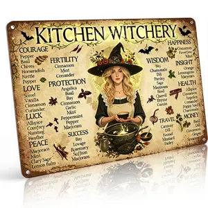 Kitchen Witchery Herbal Magic Reference Aluminum Metal Sign - 8x12 Inch Rustic Kitchen Wall Decor, Perfect Gift for Witches, Herbalists & Cottagecore Home