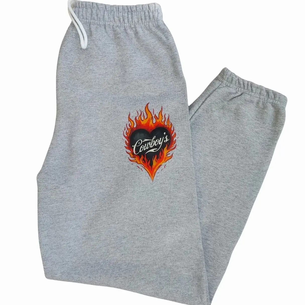 Cowboys Flame Heart Sweatpants, Cowgirl Style Outfit, Grey Oversized Sweatpant, Comfortable Western Joggers, Cozy Loungewear Pants 3