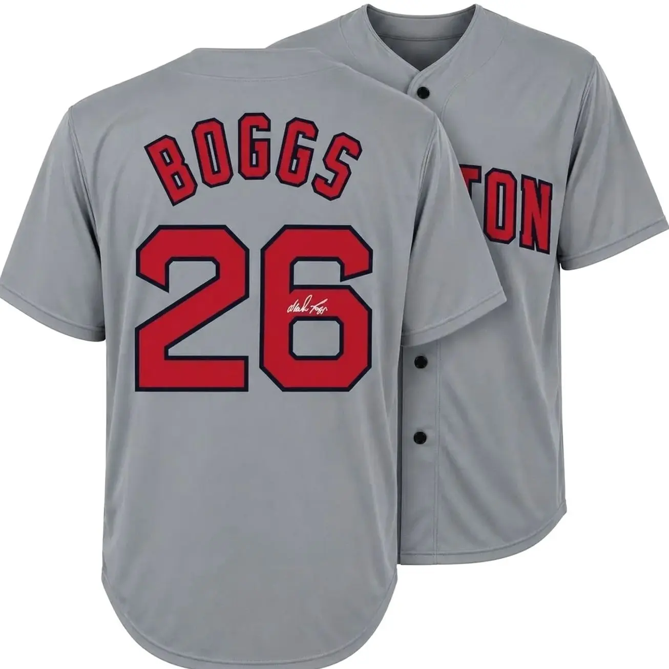 All-over Print Baseball Jersey Without Piping, Boggs #26 Facsimile Autographed Baseball Uniform, Gray Red Navy Sports Fan Jersey 3