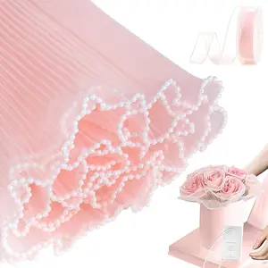 Upgraded Flower Wrapping Paper Bouquet Wrapping Paper with  Edge, Wrinkled Translucent Lace Mesh Florist Floral Paper  Bouquet Paper Wrap for Mother's Day Valentine's Day Wedding  Packaging