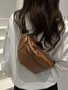 Unisex Vintage Chest Bag, Large Capacity Casual Crossbody Bag, Soft PU Leather Waist Pack, Street Style Sports Chest Bag, Adjustable Straps
