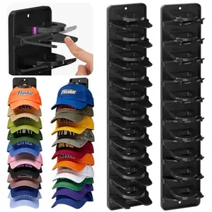 ABS Cap Closet Organizer 2-Pack, Adjustable Spring Clip Wall Rack for Door & Closet, Holds 20 Hats, Multi-Layer Home Decor Storage (Adhesive or Screws)
