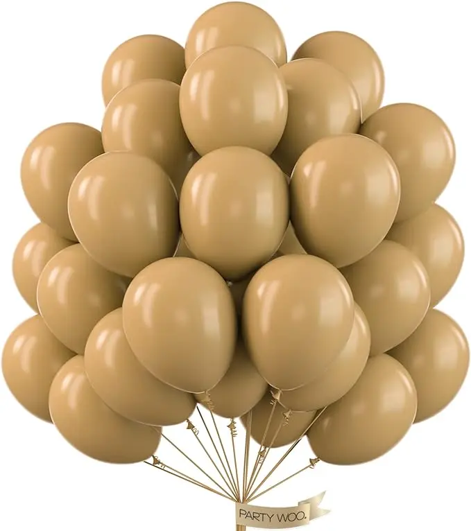 PartyWoo Thick 12 inch Tan Rubber Latex Helium Balloons, 50pcs Solid Round Floatable Light Brown Neutral Boho Party Supplies for Graduation, Happy Birthday, Anniversary Decor-F19, Balloon Decor