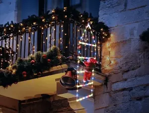 LED Ladder Lights with Climbing Santa Claus - 1m Festive Holiday Decoration for Indoor & Outdoor Use, 8 Lighting Modes, Remote Controlled