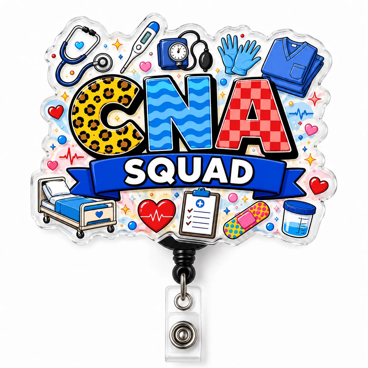 Badge Reel for CNA, 2 Inch Colorful CNA Squad Acrylic Retractable ID Holder, Cute Medical Badge Clip for Certified Nursing Assistant, Healthcare Worker and Scrubs Accessory