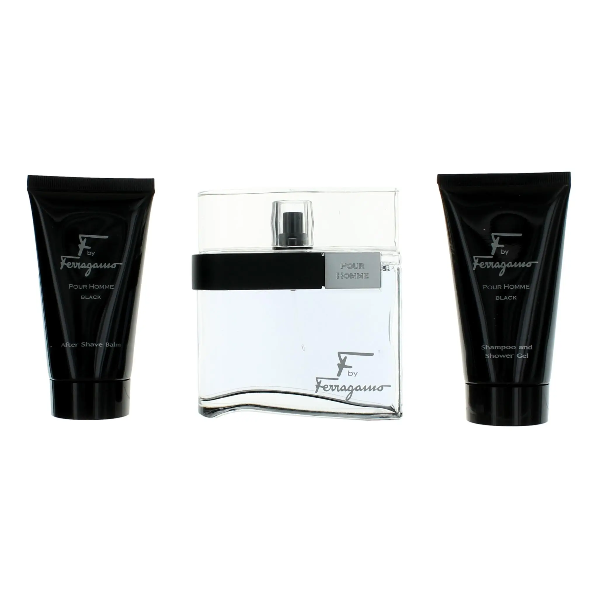 F Black by Salvatore Ferragamo, 3 Piece Gift Set for Men, Fragrance Sets, 2.5 Oz, Lavender, Evening Body Care, Scented, Black Pepper, Gel, Gift Ready, Spray