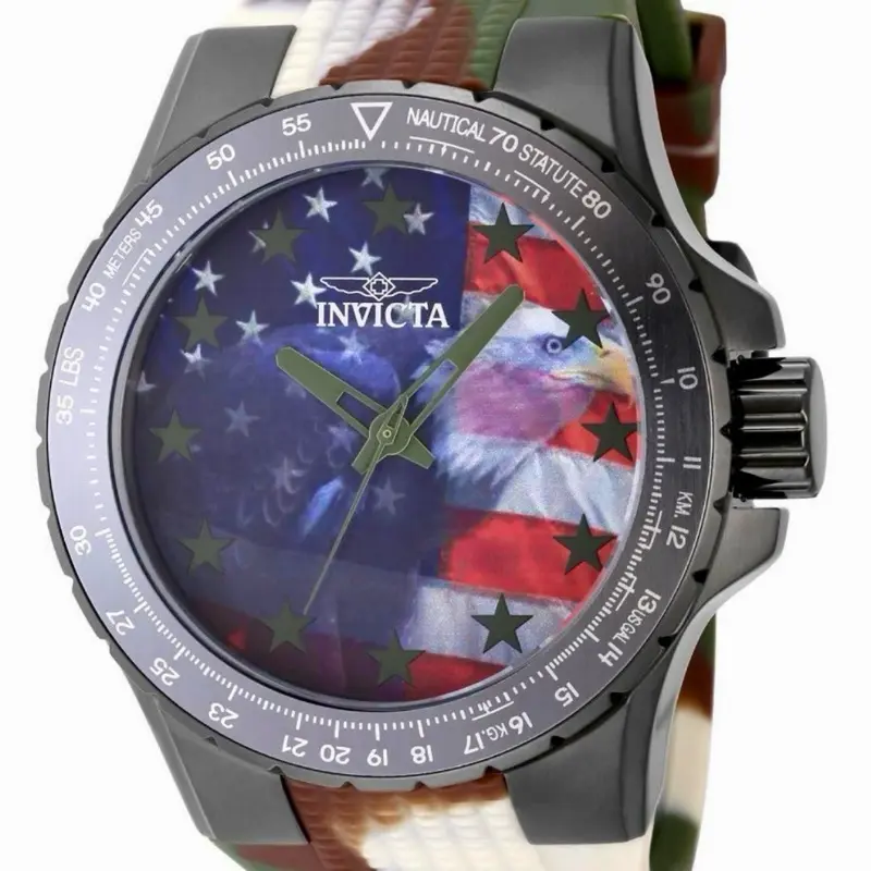 Invicta Aviator Freedom Flyer Men’s Quartz Round Watch - 50mm Camouflage Dial - USA Flag Gunmetal Case