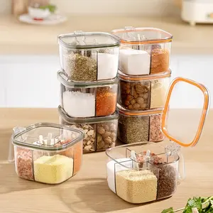 A four-in-one seasoning box, dust-proof clamshell PET material with sealing ring fragrance storage box, new multi-functional handle sub-format non-slip integrated seasoning storage box, exquisite goods for kitchen seasoning storage