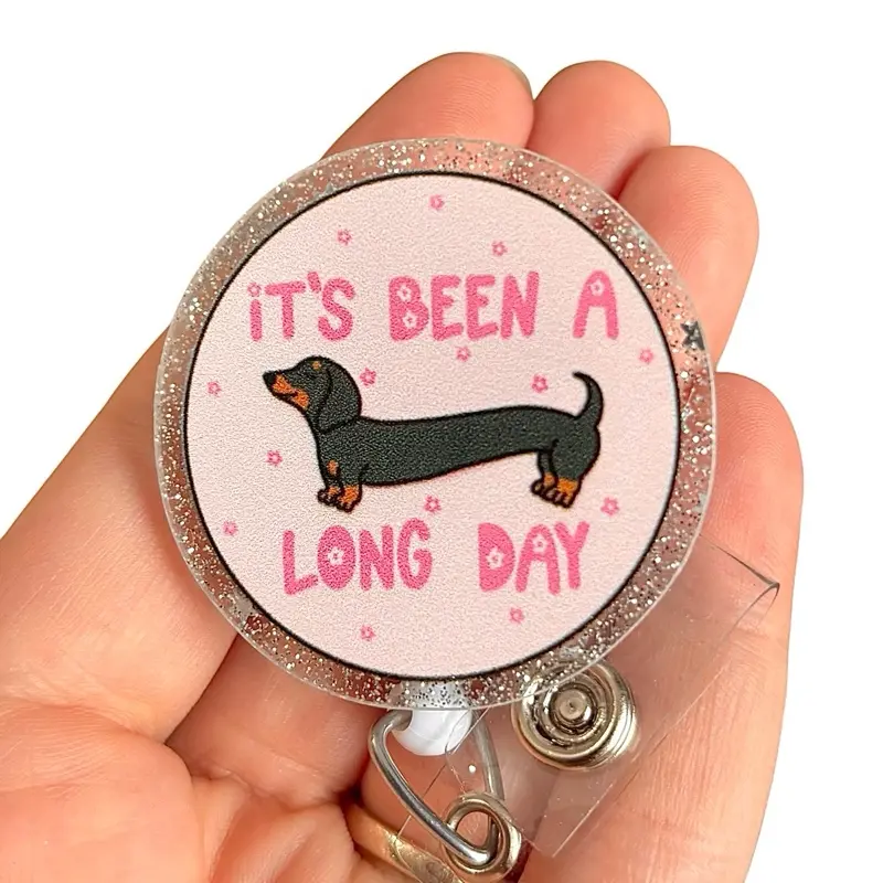 Glitter My Badge Weiner dog badge reel for nurse and hospital workers. Badge clip Badge pull - Retractable swivel clip with a 360 rotation. Great gift for coworkers.