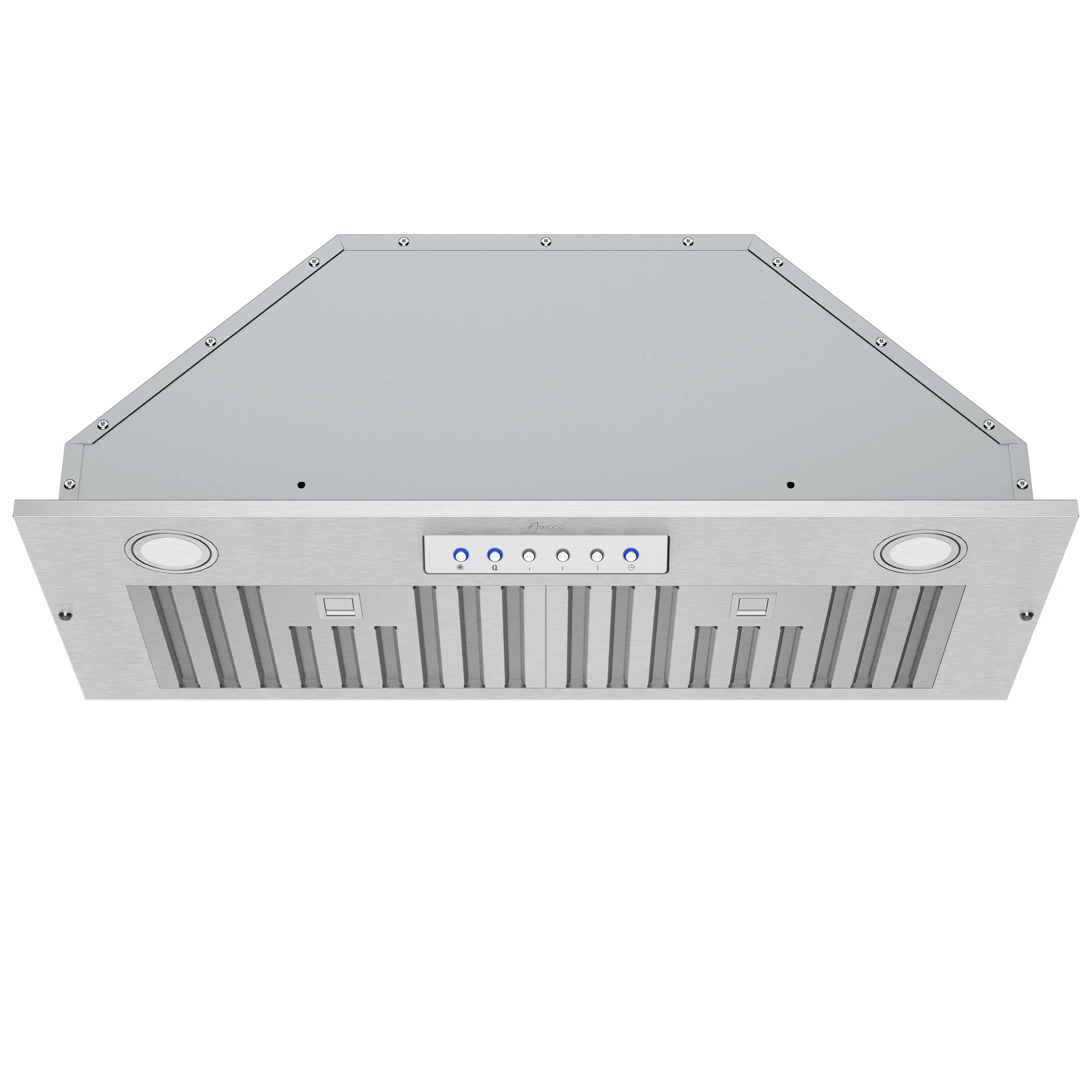 Awoco RH-BQ 11-3/4"D Built-in Insert Stainless Steel Range Hood for Wood Hoods, 4 Speeds, 6” Round Top Vent, 600CFM, LED Lights