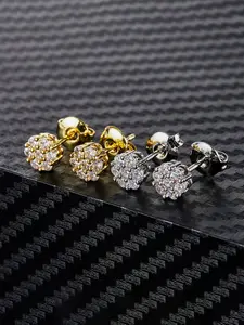 2 Pairs Of Iced Chics Hip-hop Round Flower Stud Earring Sets, Suitable for Both Men and Women, The Best Gift for Your Partner, High Quality Earrings, Zircon Stud Earrings