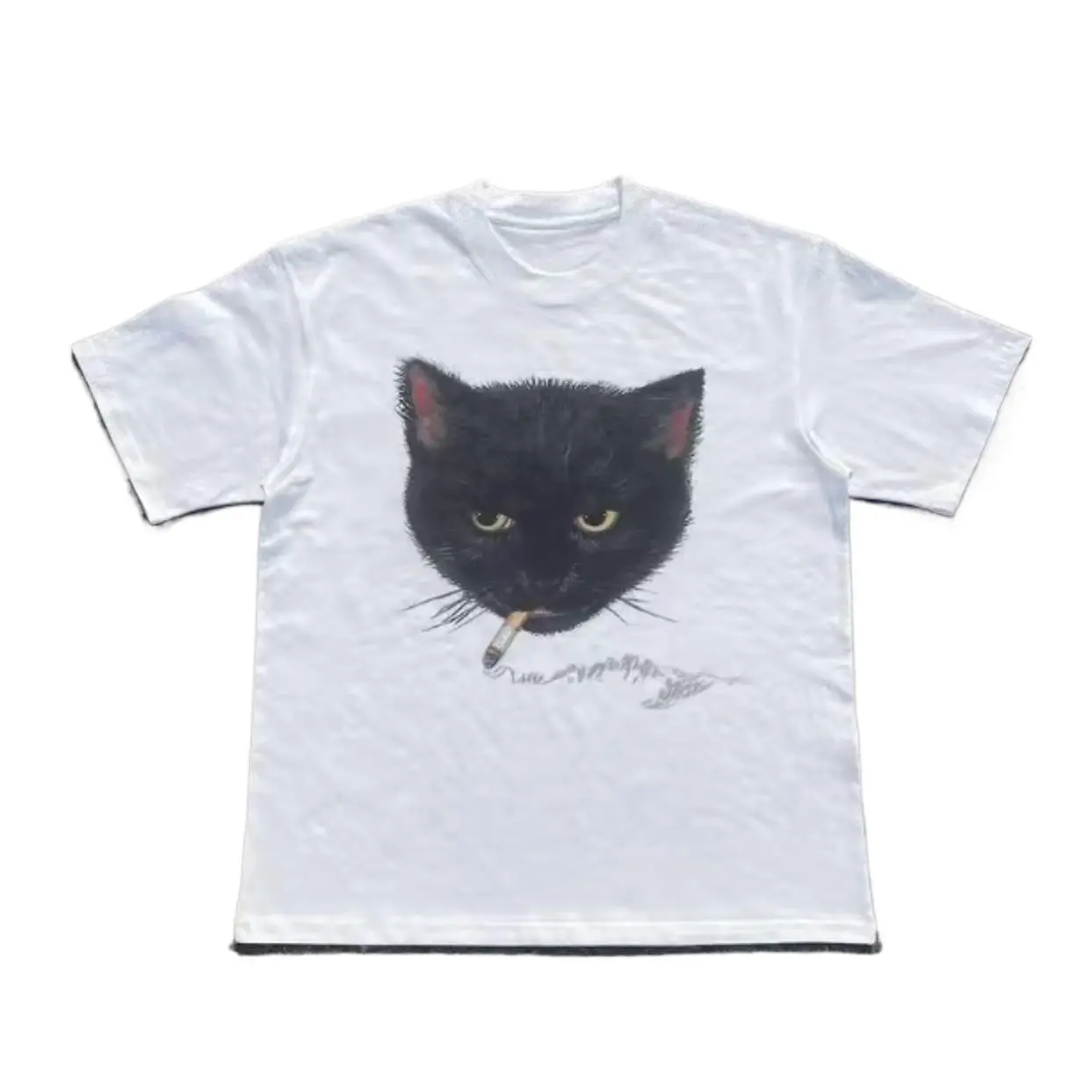 Smoking cat graphic tee y2k vintage style tshirt ---funny tshirt 100% cotton Breathable comfortable Give him/her a gift Shortsleeve